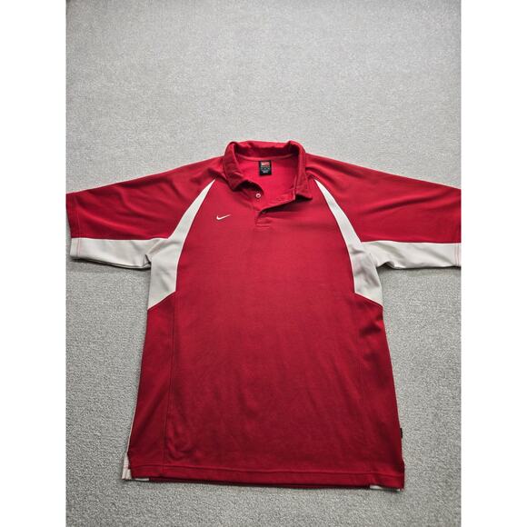 Vintage Nike Team Two Tone Red and White Polo Dri Fit Golf Shirt Mens Size Large - Picture 1 of 8